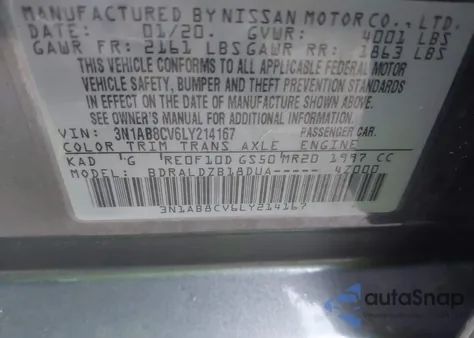 2020 Nissan Sentra Sv Xtronic Cvt z USA, uszkodzony, nr VIN 3N1AB8CV6LY214167